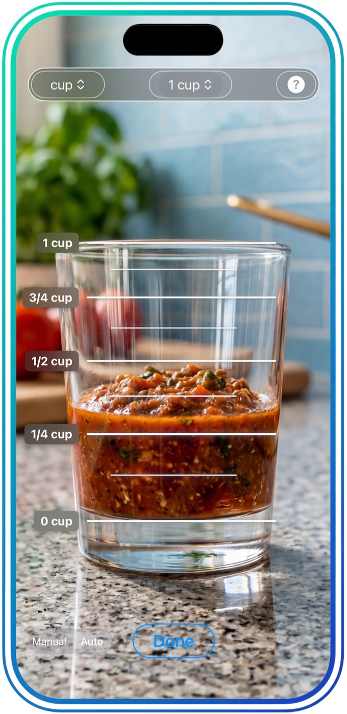 A tumbler of salsa marked with quarter, half, three-quarter and one cup lines.